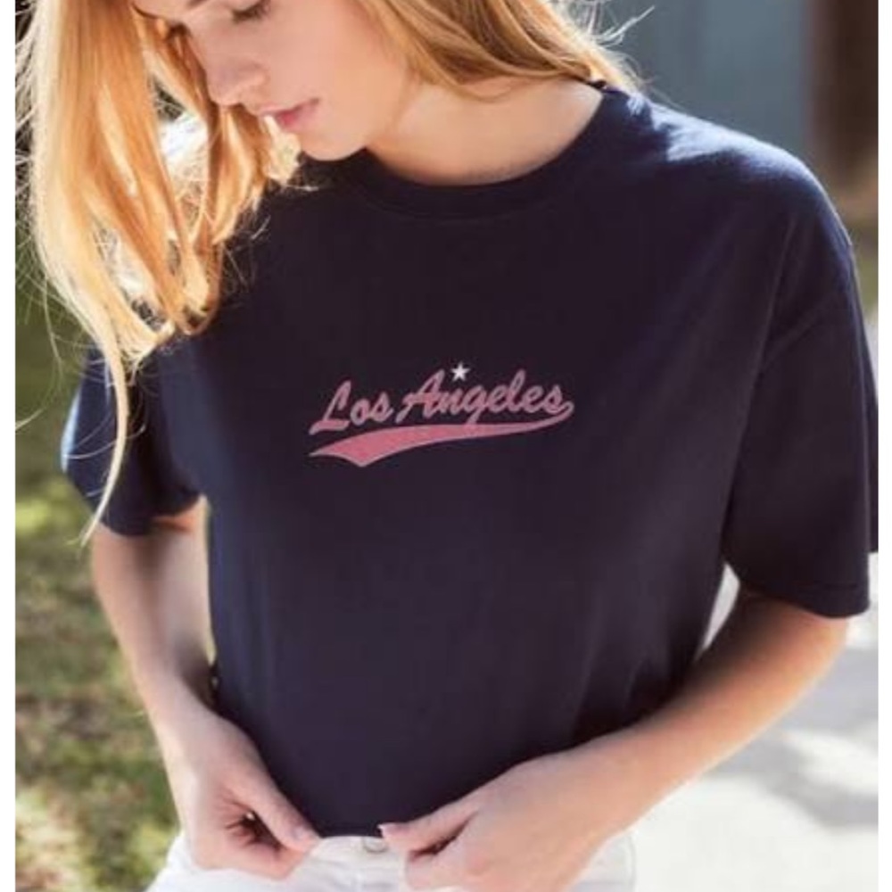 Brandy Melville Navy Blue Los Angeles Cropped Shirt